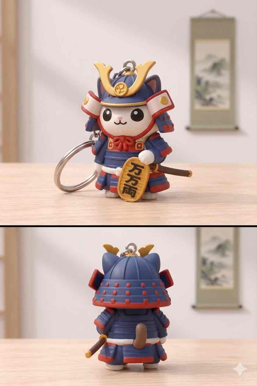 Samurai Cat Keychain free 3D printable STL