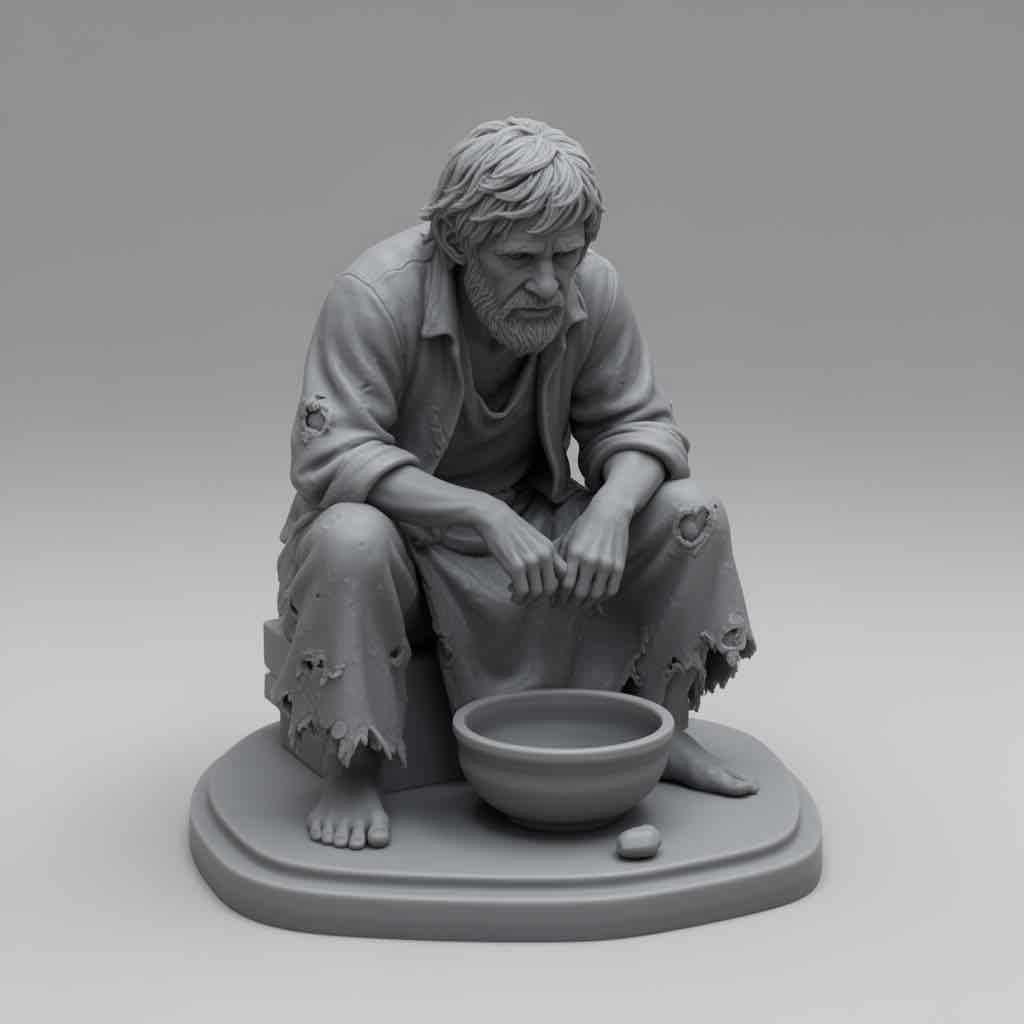 Beggar Sitting Figure free 3D printable STL