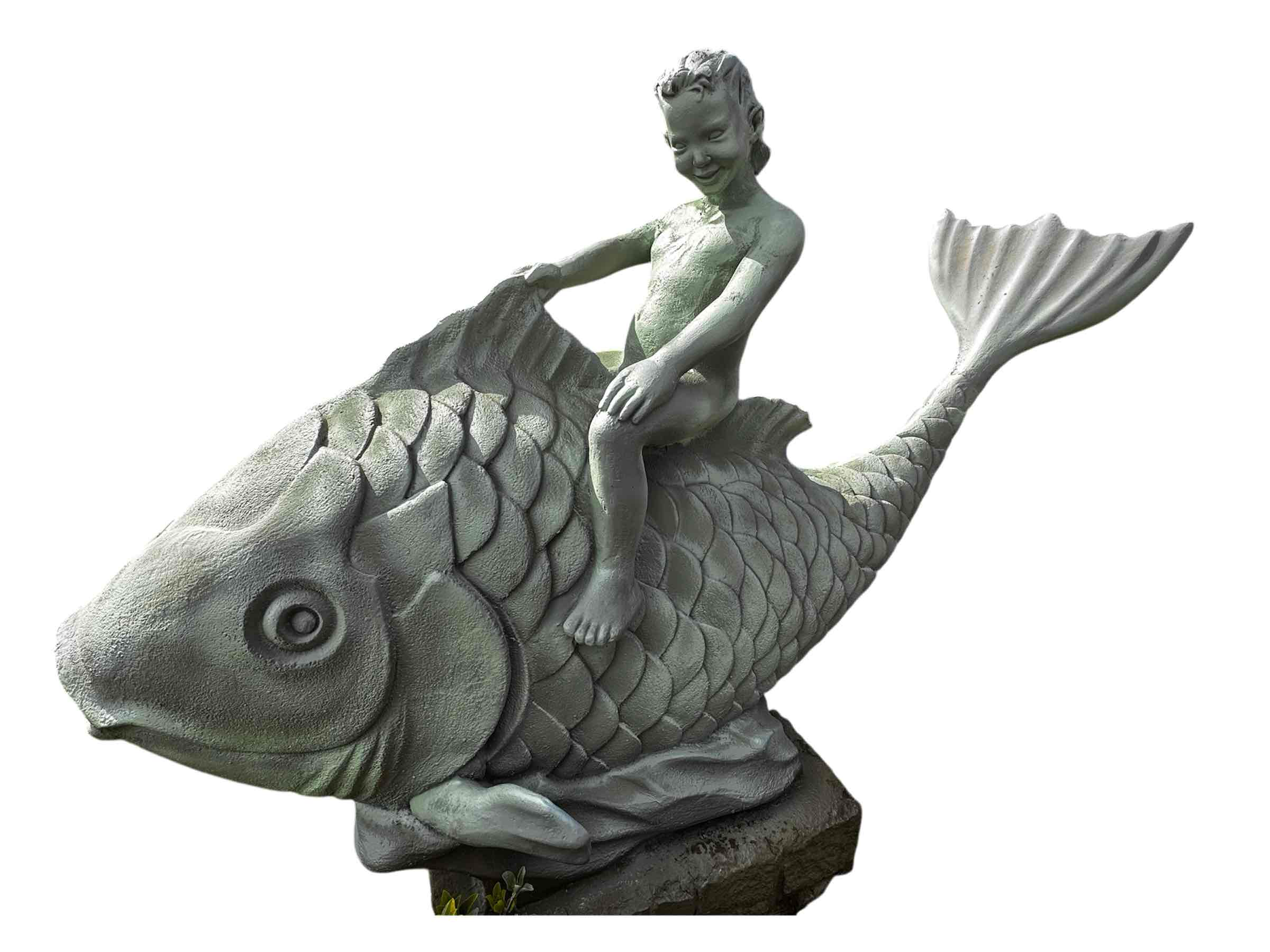 Child Riding Fish Statue free 3D printable STL
