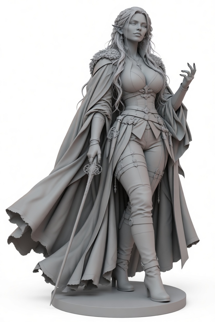 Fantasy Female Swordswoman Figurine free 3D printable STL