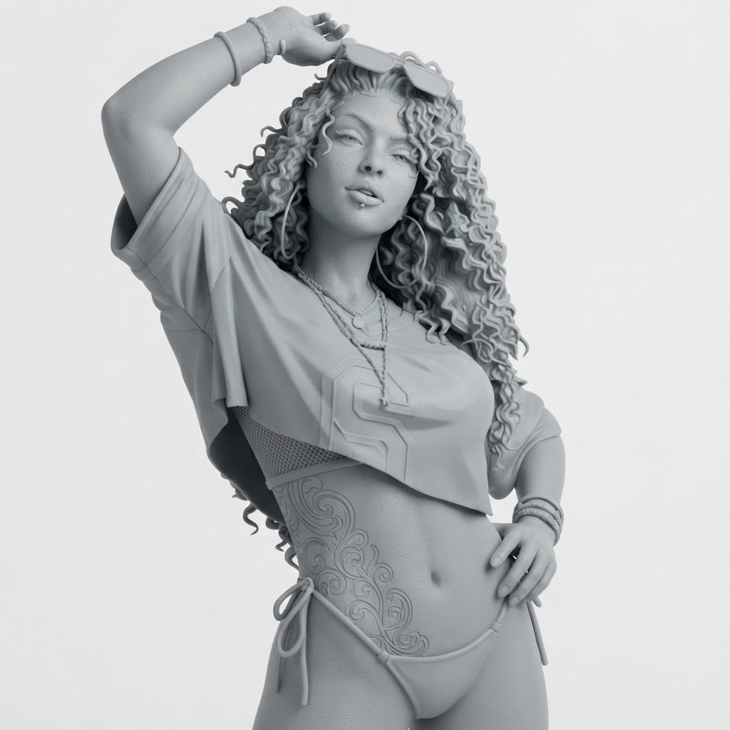 Curly-Haired Woman Figurine free 3D printable STL