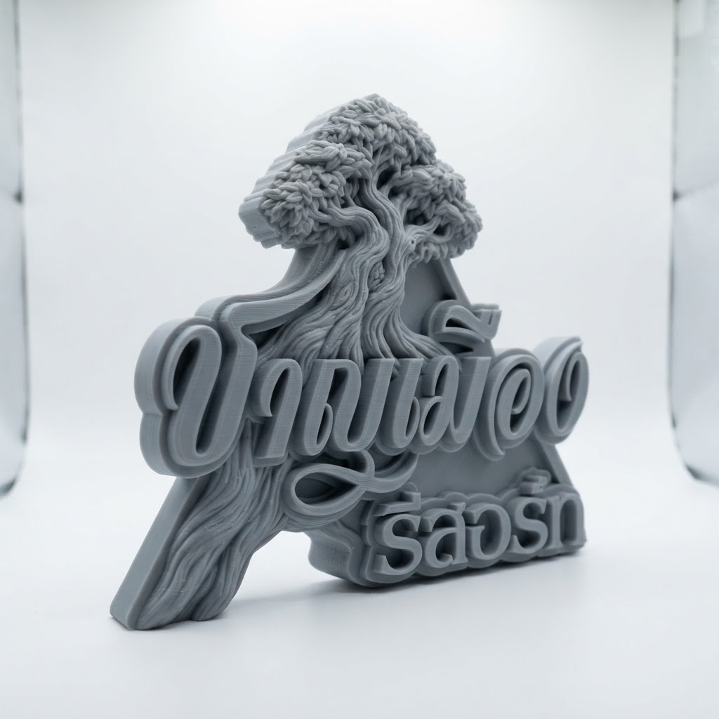 Tree and Thai Text Sculpture free 3D printable STL