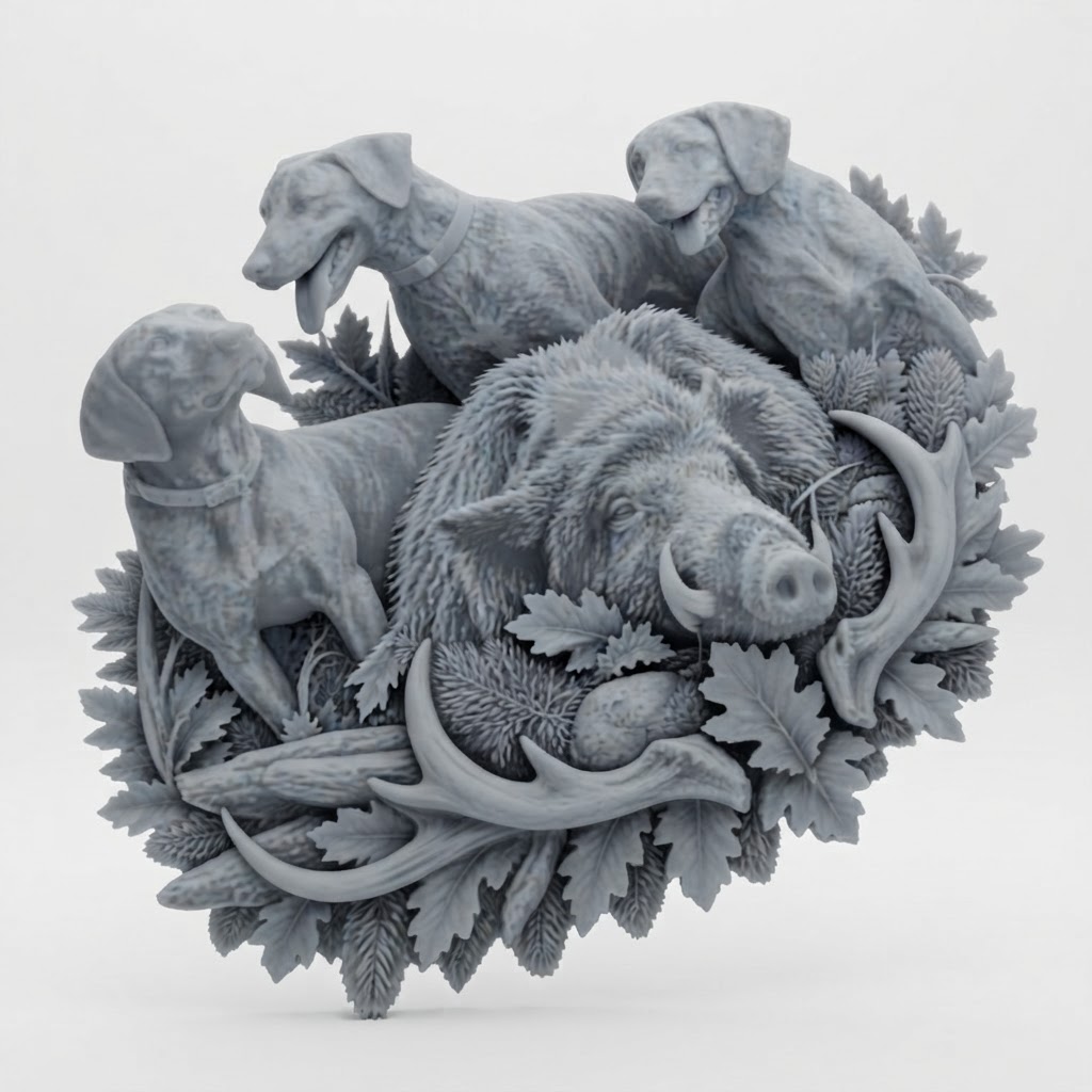 Hunting Dogs and Boar Figurine free 3D printable STL