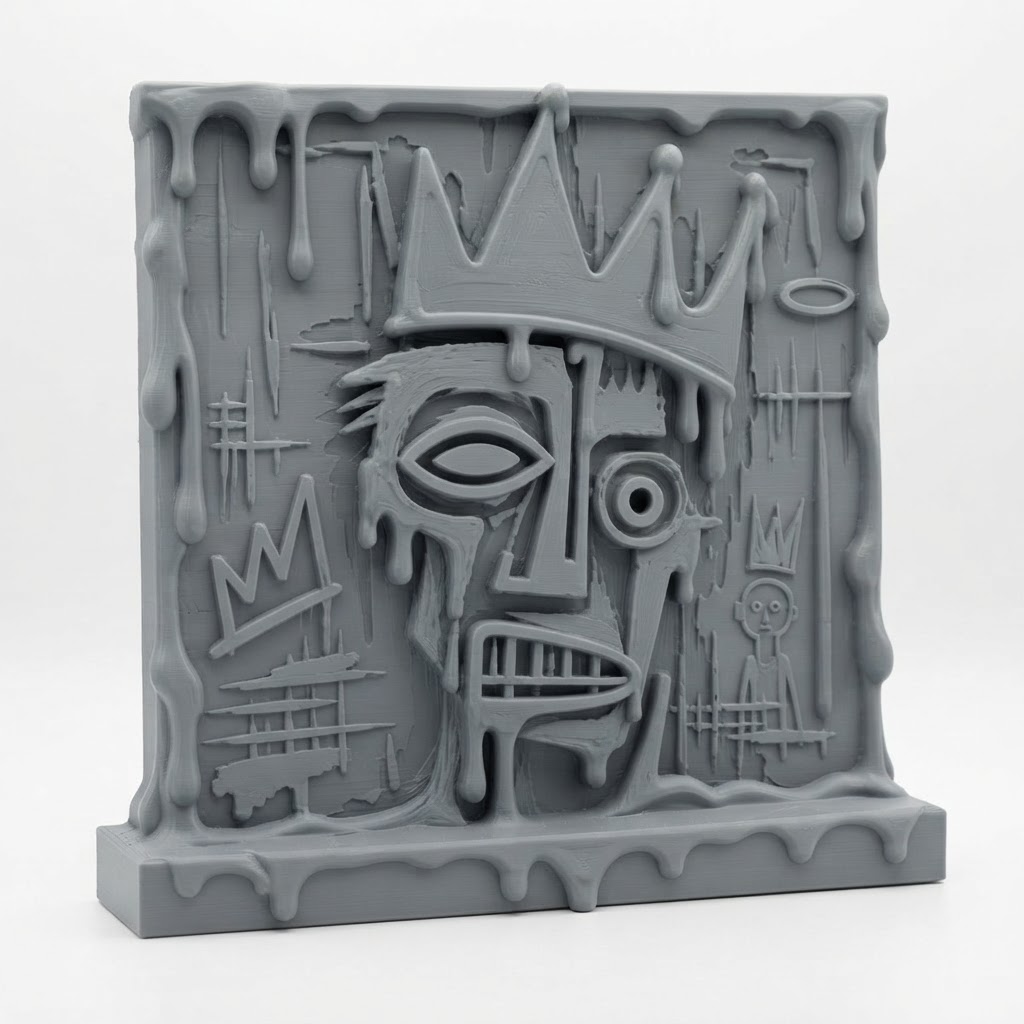 Basquiat Crown Bas-Relief free 3D printable STL