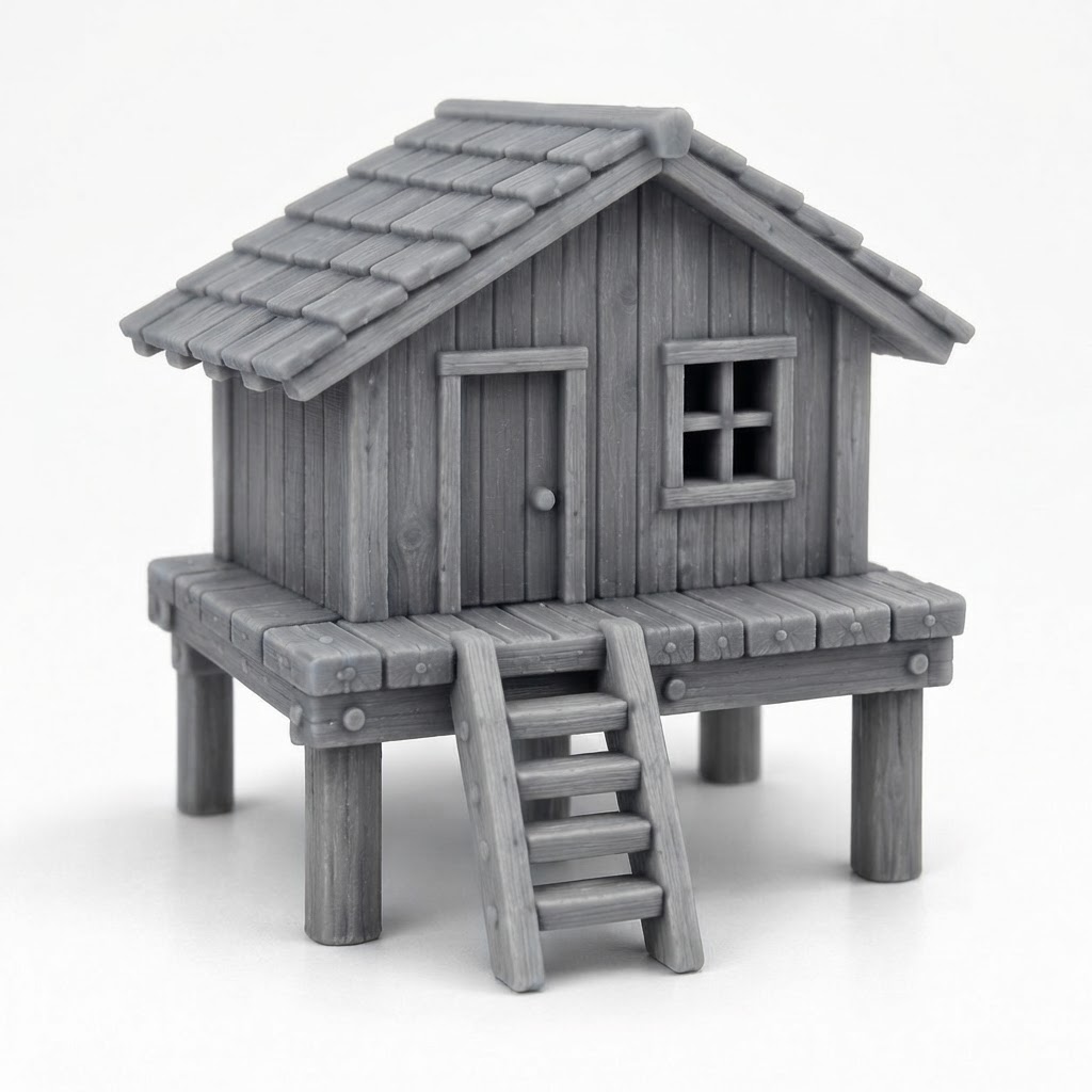 Stilted Wooden Hut Model free 3D printable STL