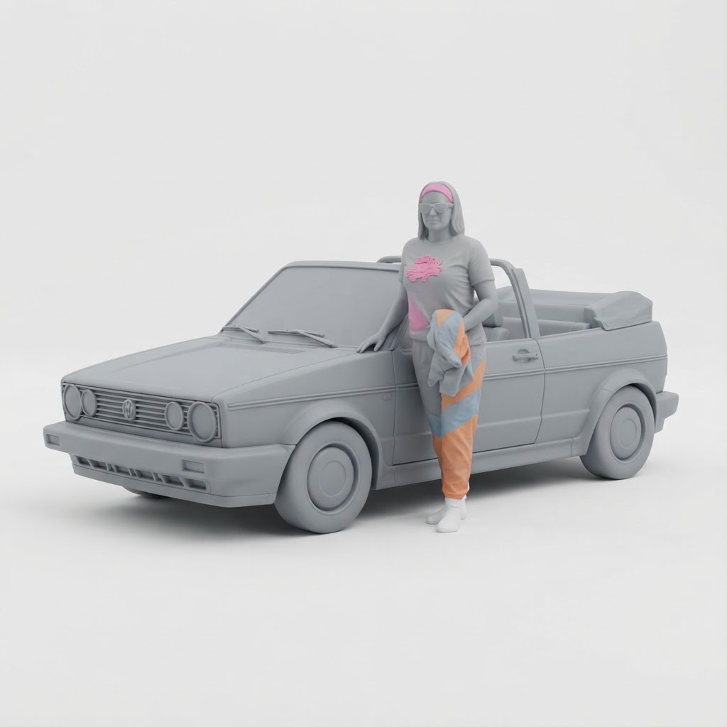 Stylised Person and Golf Cabriolet Figurine free 3D printable STL