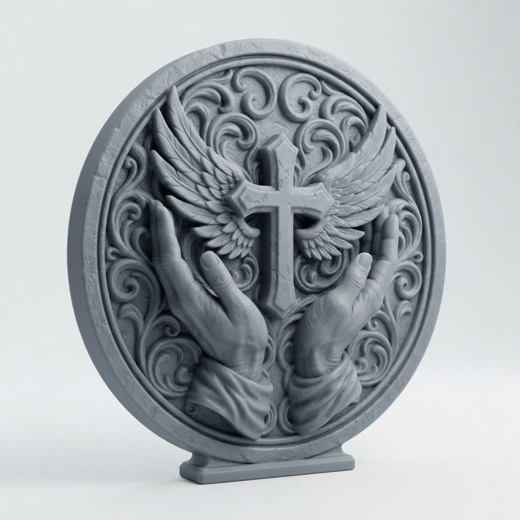 Winged Cross Relief Plaque free 3D printable STL