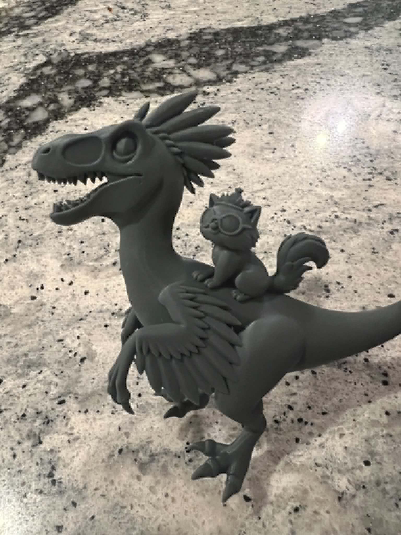 Velociraptor with Squirrel Figurine printed by Clbryan