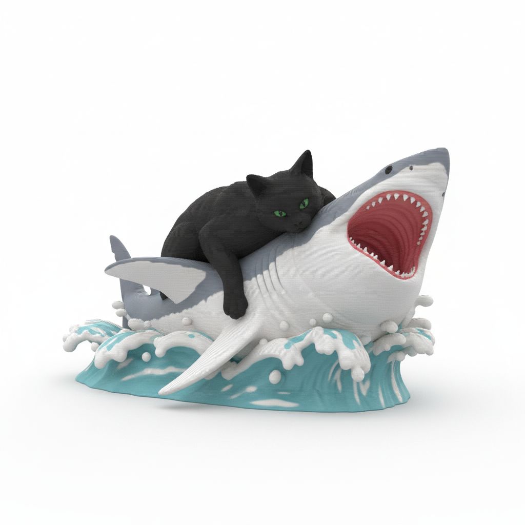 Cat Riding Shark free 3D printable STL